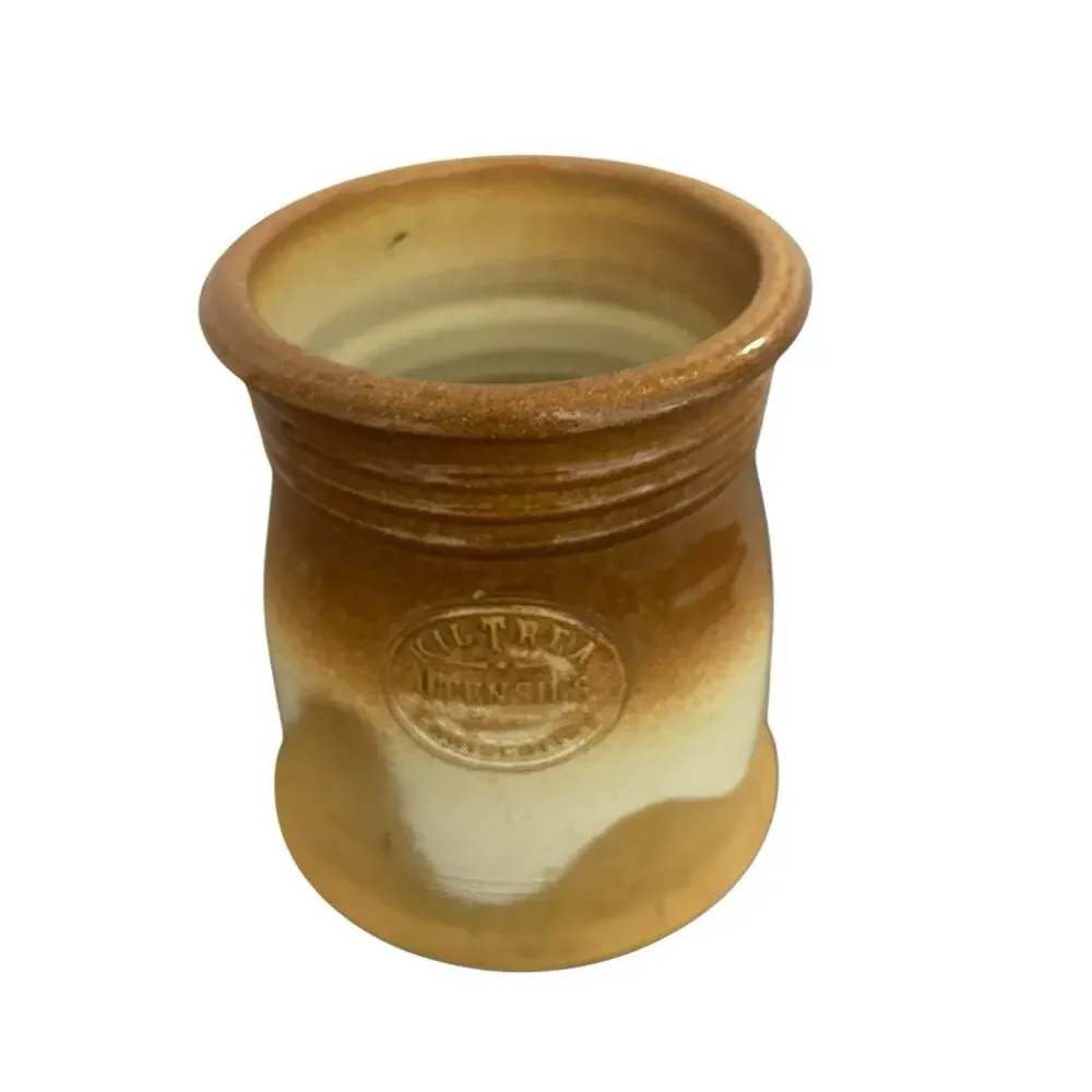 Kiltrea Bridge Pottery~IRELAND- Utensil Crock Brown and‎ Tan